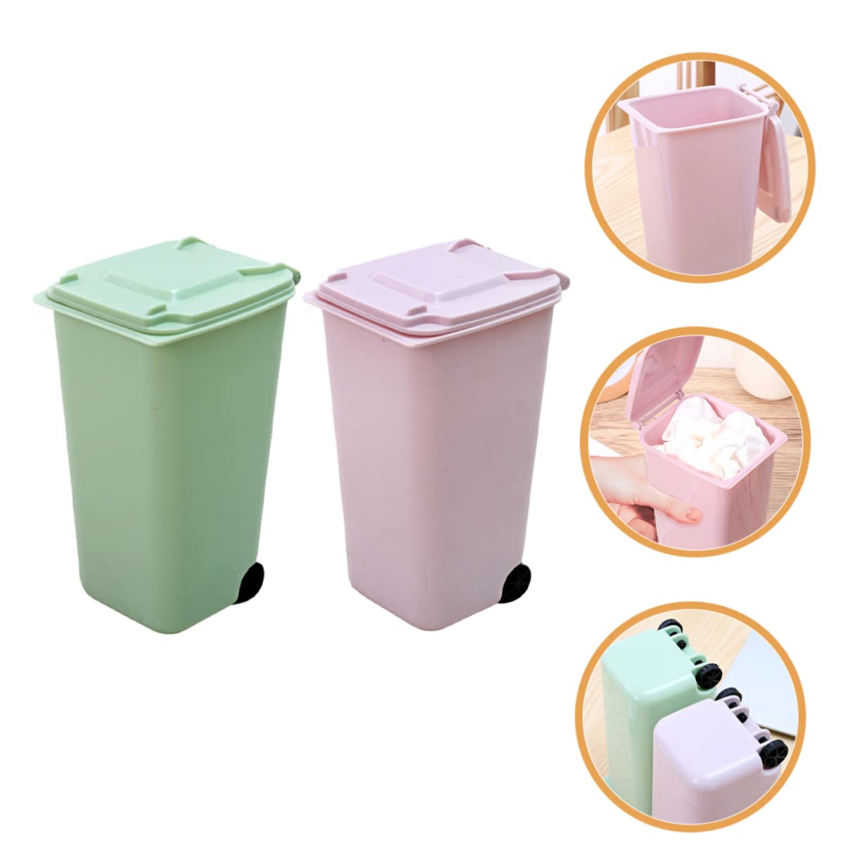 SOESFOUFU 2pcs Mini Desktop Trash Can Miniature Waste Basket Lid for Bedroom Office Kitchen