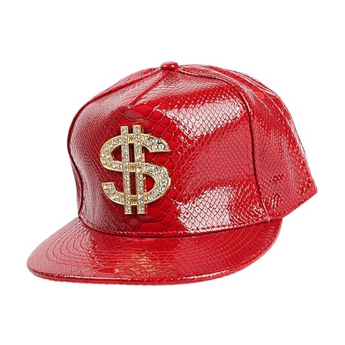 Samuliy Sombrero para rapero, sombrero de hip hop ajustable con signo de dólar, a la moda de los años 80, para mujeres y hombres, sombrero de rendimiento para citas, playa, baile callejero, rosso, 1