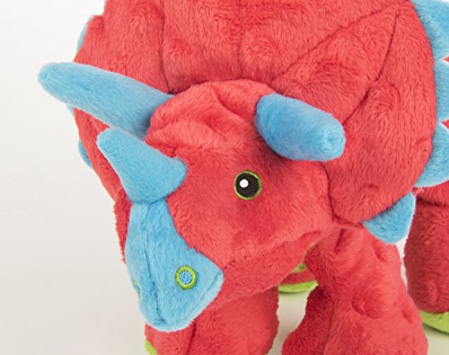 Image of goDog Dinos Frills Squeaky Plush Dog Toy with Chew Guard Technology, Durable Fabric & Squeaker for Active Play, Red, Large