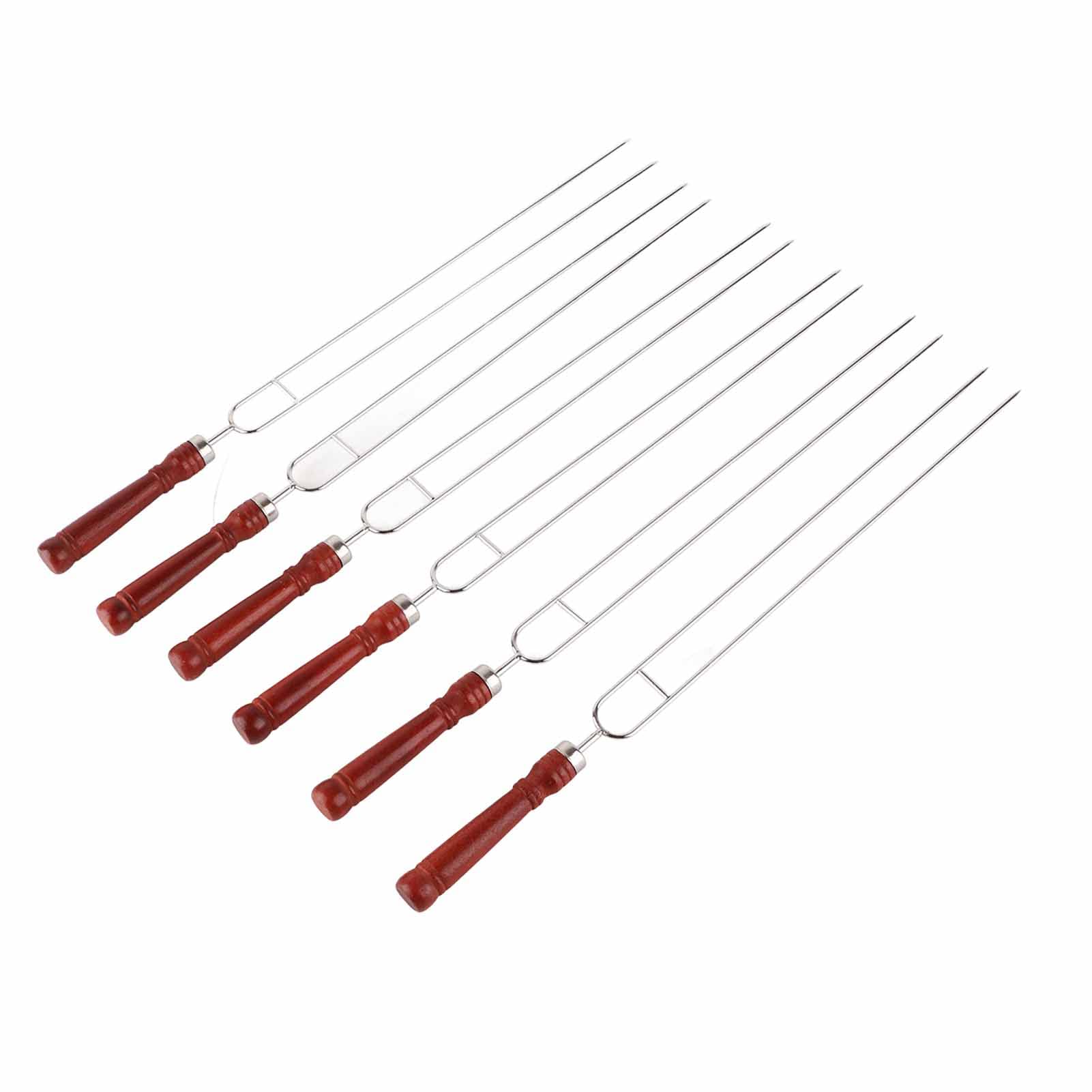 6 varillas para asar malvaviscos, brochetas ahumadas con cepillo para barbacoa, brochetas de acero inoxidable con mango de madera para parrilla, herramientas de cocina para barbacoa de grado alimentic