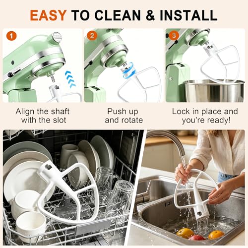 Image of Flat Beater K45B Compatible with KitchenAid 4.5-5 Qt Tilt-Head Stand Mixer | Coated, Flat Beater, Replacement K45B, White Paddle Attachment for Cookie Dough, Cake Batter and Frosting