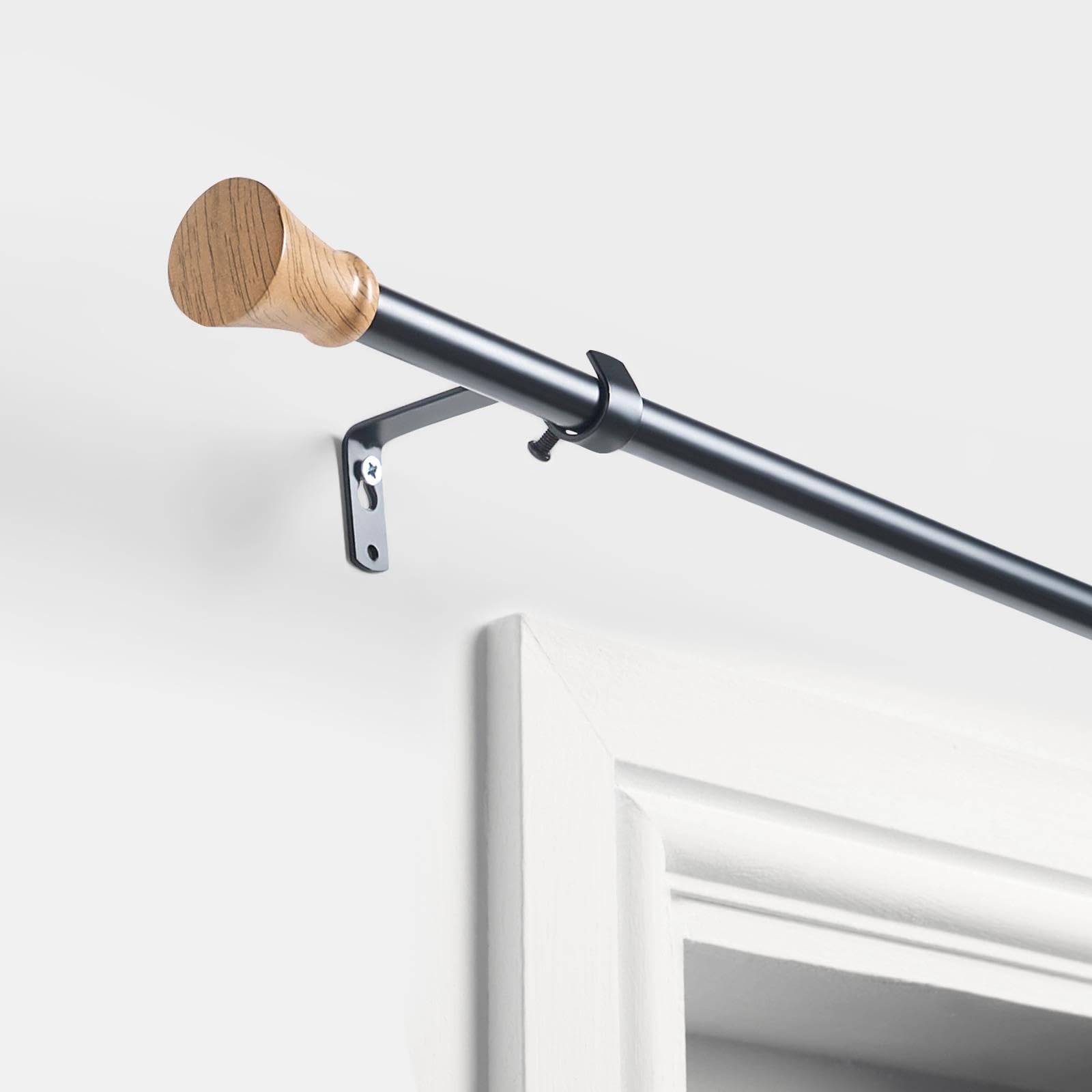 OHS Extendable Curtain Pole - Metal Finnials - Trumpet End Rings - 120 cm - Light Oak