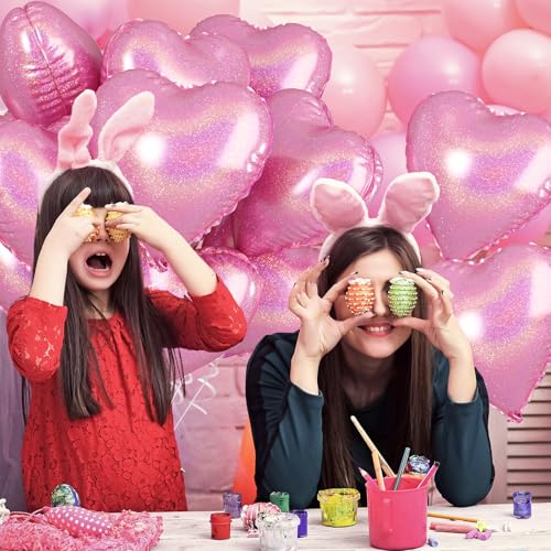 Image of Biapian Light Pink Heart Balloons, 10PCS Glitter Pink Heart Shape Balloons Foil, 18inch Pastel Pink Love Heart Balloons for Girls Women Valentines Day, Wedding, Brithday, Baby Shower Party Decorations