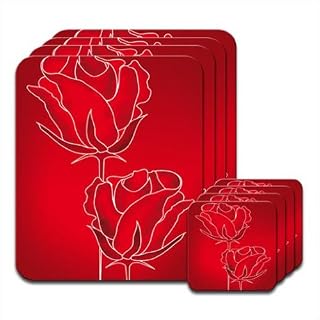 Fancy A Snuggle Outlines Of Red Roses On Red Background Set of 4 Placemat & Coasters