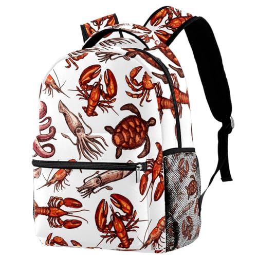 Sac à dos homard et crabe multicolore de 40cm pour l'école et voyage des ados