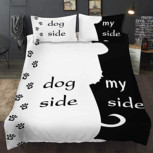 Loussiesd Black White Printed Duvet Cover Set King Size Dog Side My Side Bedding Set 3D Print Comforter Cover with 2 Pillow Shams Soft Microfiber Modern Style Quilt Cover Zipper 3 Pcs Personalized - Image 2