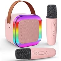 Jsdoin Karaoke Machine 2 Microphones, Portable Karaoke Machine with LED Light, Birthday Presents Microphone for Kids Families Birthday Party Gifts (Pink)