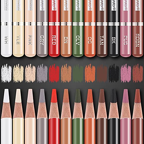 Pandafly Professional Colour Charcoal Pencils Drawing Set, Skin Tone Colored Pencils, Pastel Chalk Pencils For Sketching, Shading, Coloring, Layering & Blending, 12 Colors #TOP2