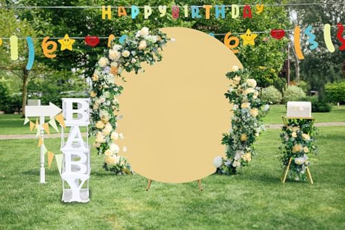 Image of Khaki Round Backdrop Cover 7.2ft Khaki Circle Birthday Photo Balloon Arch Photography Background for Party Baby Shower Wedding Decor