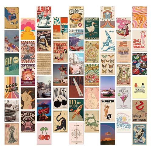 XFSRG 50 Stück Vintage Postkarten Set Lustigen Postkarten Postcards Retro für Wanddekoration Karten aus Karton Ästhetische Mini Poster (Set 1)
