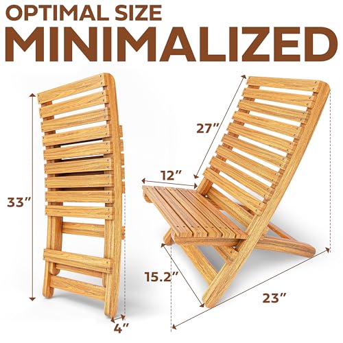 Melino 2PCS Wooden Folding Chairs, FSC Certified Acacia Low Profile Adirondack Chairs, Wood Folding Chair for Outdoor, Patio, Porch, Pool, Backyard, Garden, Balcony and Deck - Natural - Pair