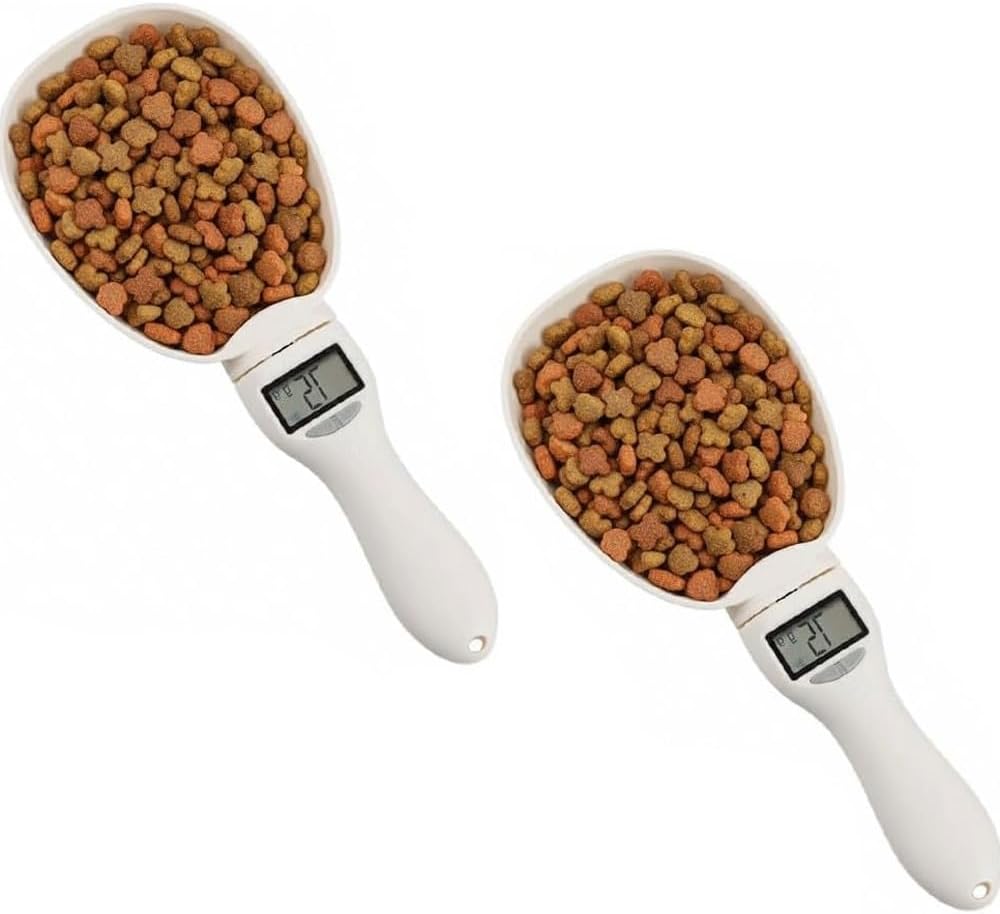Digital Measuring Spoon Food Digital Scoop Scale High Precision with LCD Screen Household Weighing Scoop for Kitchen and Dog Cat Food(2pcs)