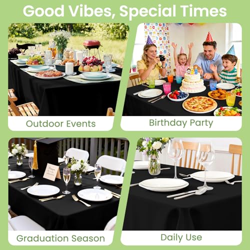 Image of LANLISA 4 Pack Black Plastic Tablecloth Disposable, 54 x 108 Inch Rectangle Table Cloth, Party, Graduation, Decorative Tablecloths Plastic Cove