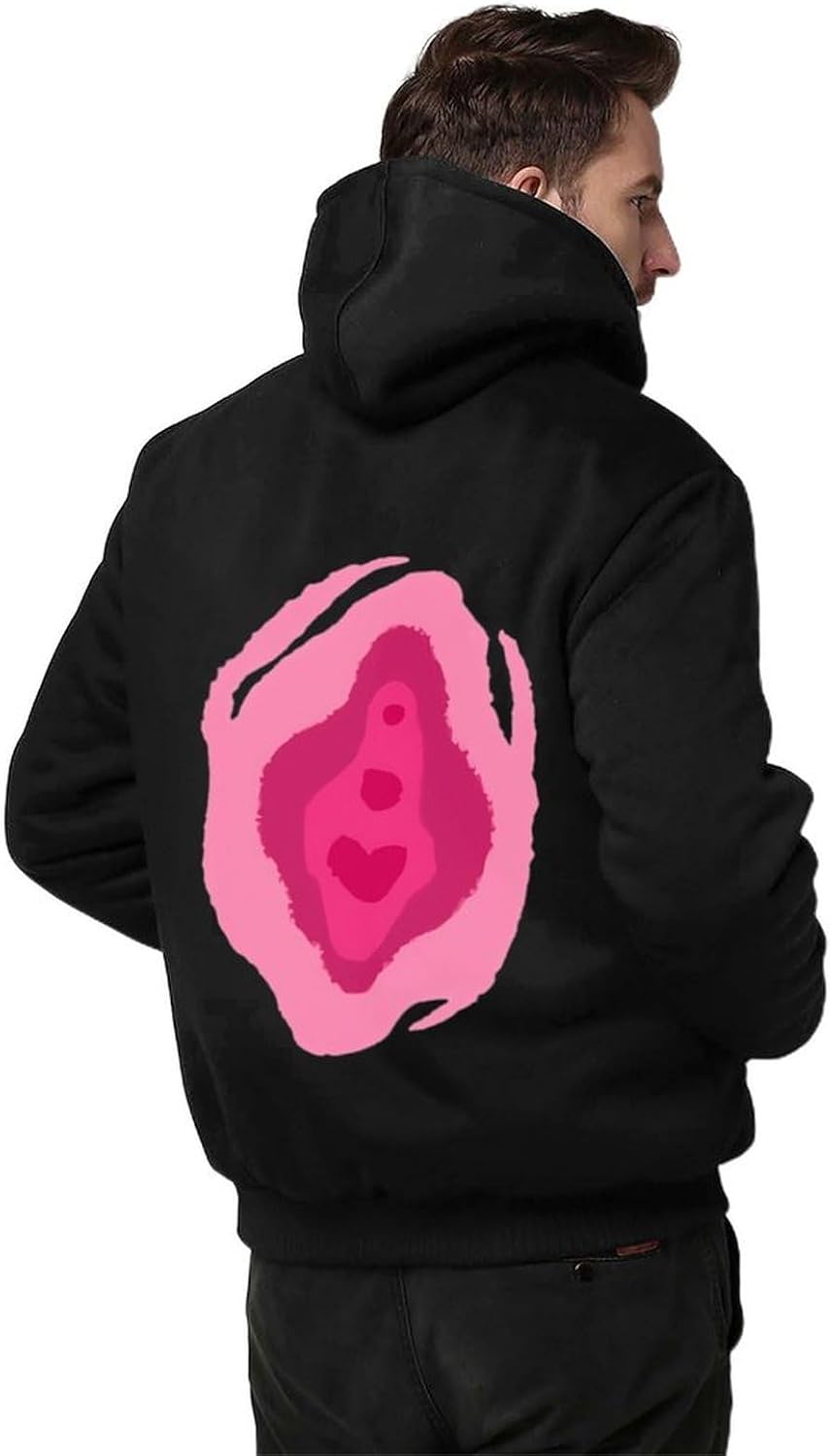 Vagina Pussy Men's Fleece Hoodie Jacket Coat Warm Casual Sweatshirt with Pockets