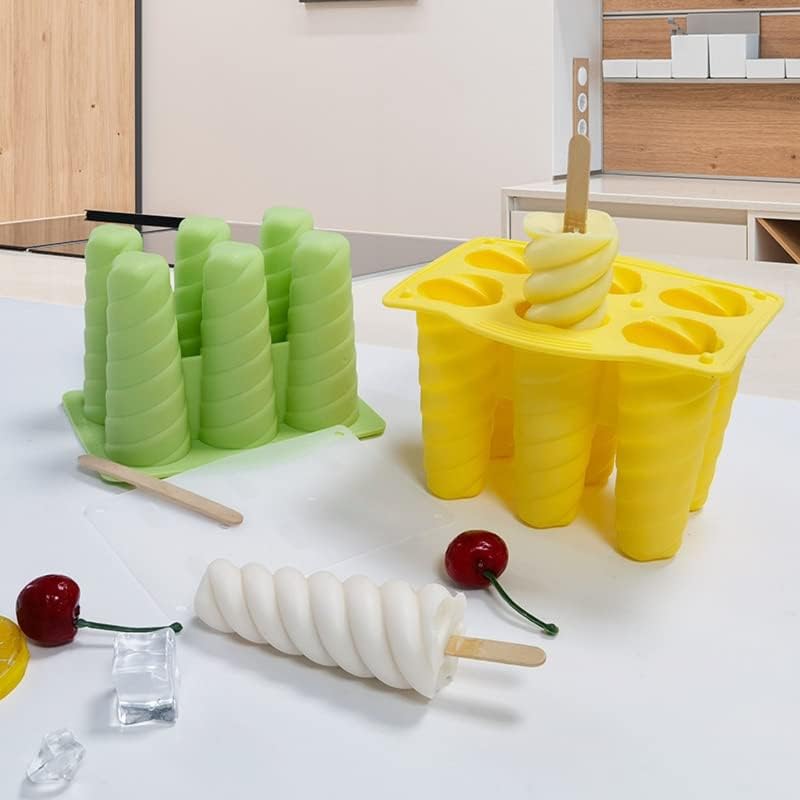 Ice Pop Molds Silicone ice cream mold with cover DIY Ice can be reused stick making Kitchen hand tools(Green)
