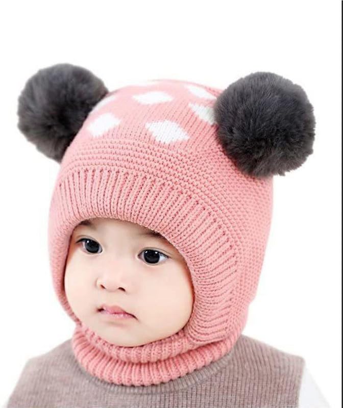 Image of Unisex Toddler Winter Hat Monkey Caps - Fleece Lined Baby Hat with Scarf Earflap Hood - Skull Caps for Kids
