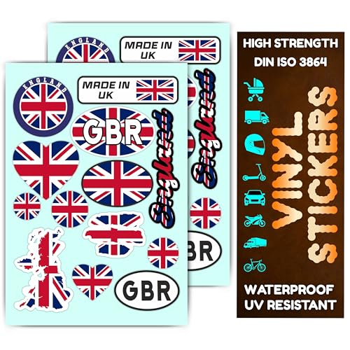 Pegatinas de vinilo para motos, scooters, cascos, coches y tanques   Resistentes a la intemperie y a los rayos UV, decoración de (Bandera de Inglaterra y el Reino Unido (26 unidades))