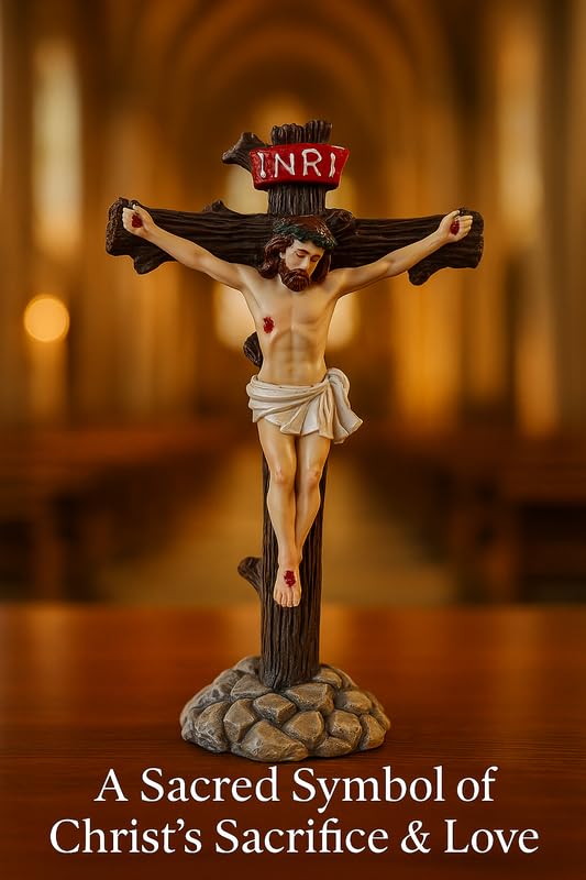 Image of UNIq INRI Jesus Statue Crucifix | Christmas Prayer & Xmas Dcor Showpiece | Spiritual God Idol for Car Dashboard, Home Church & Office Desk | Vastu Positive Energy Gift Item