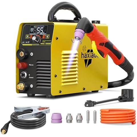 haxiaoer 55A Plasma Cutter [Large LED Display], Non Touch Pilot ARC High Frequency Air Power Plasma Cutter Machine, DC Inverter 110V/220V Dual Voltage Plasma Cutting Machine, PT/2T/4T, 1/2” Clean Cut Cover