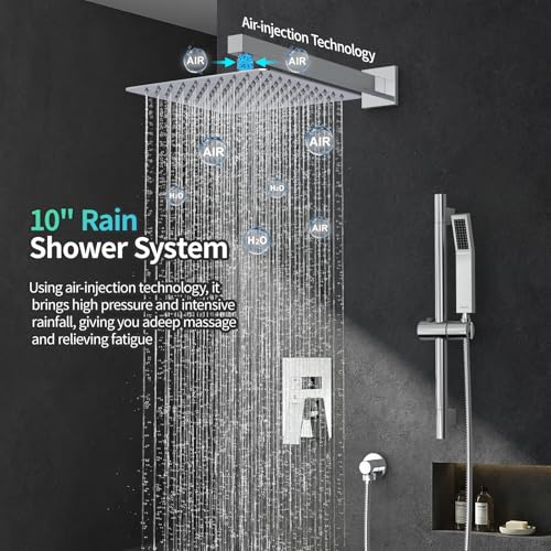 Image of SR SUN RISE 10 Inch Square Shower System with Slide Bar,Polished Chrome