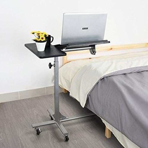 Portable Laptop Desk Black Sofa Bedside Table 5 Adjustable Height Mobile Laptop Table Notebook Computer Stand Desk Cart with Wheels