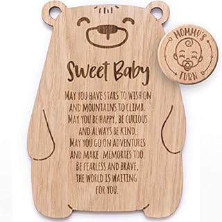 PANQARTE® Wooden New Baby Card Unisex - Keepsake Baby Card with Stand, Comes with Parent Decision Coin - Baby Boy Card, Baby Girl Card - Congratulations Baby Card - New Parents Gifts, Gift for New Mum