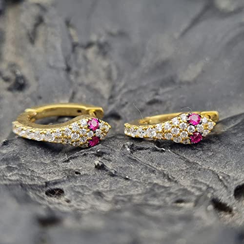 Navnita Jewellers Eyes 14K Yellow Gold Plated 1.75 Ct Ruby Diamond Snake Huggie Hoop Earrings #TOP2