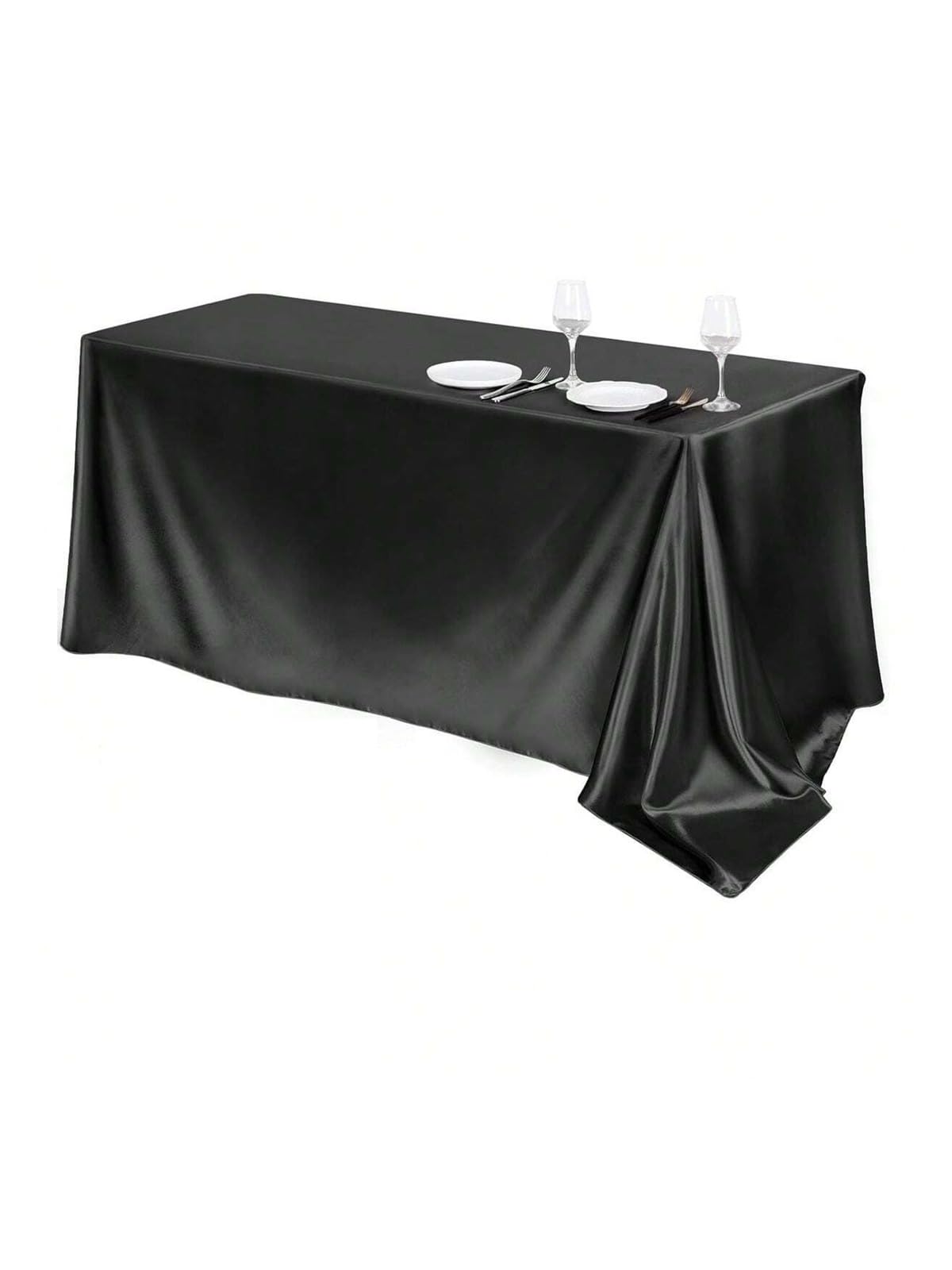 LOPJGGYF 1 Piece Satin Tablecloth 57x108 Inch Multicolor Rectangular Silk Smooth Fabric Party for Wedding Banquet Party Events(Black,145x145cm)