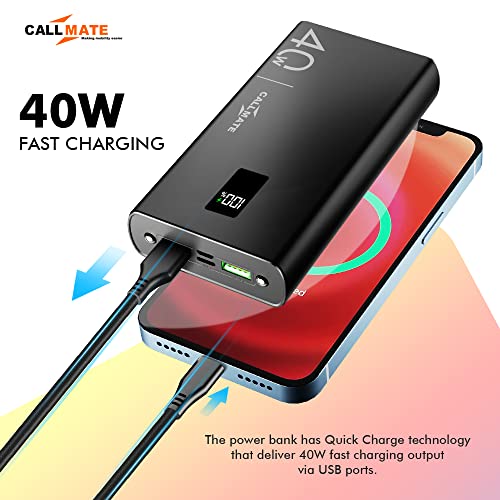 Image of CALLMATE 20000Mah Power Bank, 40W Charging with Type C Pd (Input & Output) | Led Lamp |Metal Body, 3 Output Ports and 2 Input | Digital Display (Black, Lithium Polymer), Black