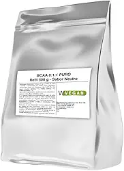 WVegan BCAA 8:1:1 Puro, Suplemento Aminoácido Vegano em Pó, 500g, Sabor Neutro, com Leucina, Valina e Isoleucina