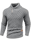 Arcciit Mens Pullover Shawl Collar Long Sleeve Turtleneck Cable Knit v Neck Fisherman Waffle Sweater Dark Gray