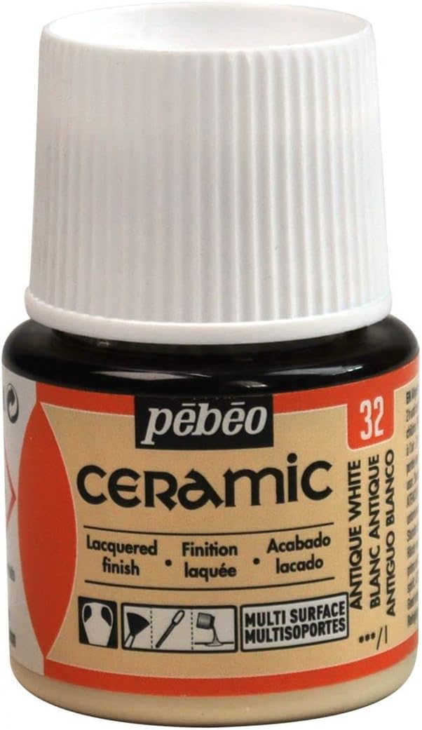 PEBEO - Ceramic - Antique White Opaque Colour for Terracotta, Ceramic and Earthenware - Brilliant Effect - Lacquered Finish - 45 ml