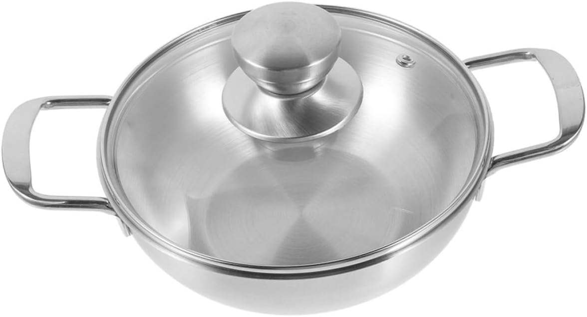 1Set Household Double Handle Stainless Steel Cooking Wok Portable Outdoor Fry Pan for Camping and Picnics Durable Heat Resistant Kitchen Essential with Insulated Handles