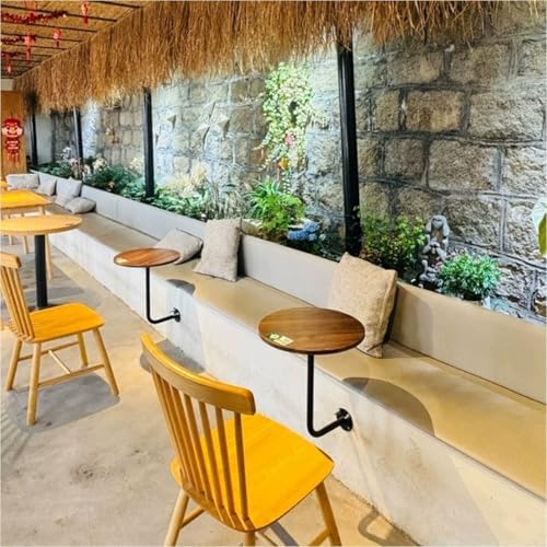 Modern Wall Mounted Bar Table - Round Floating Pub Tray, L-Type Small Coffee Desk for Beverage & Milk Tea Shops, Space-Saving Design, Quick Installation (Log, 15.7in)