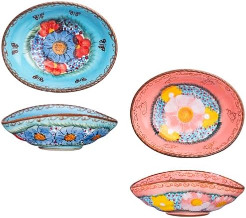 silesia Handmade 8 oz Small Bowls - Ceramic Hand Painted Bowl Great for Snacks, Nuts, Candy, Appetizer, Olive, Salsa, Dipping, Dessert, Sauce in Gift Box, 6.5 inch, Set of 2, Glazed Pink