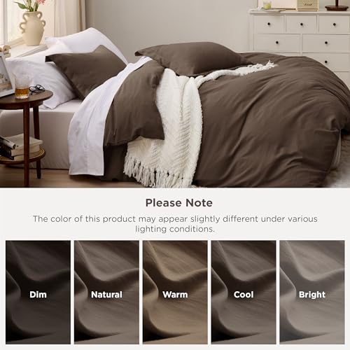 Image of Bedsure Prewashed Duvet Cover King, Cotton-Like Bedding Set, Dark Brown | Ultra Soft, Relaxed Texture, Breathable Comfort, Hidden Zipper, 8 Corner Ties, Easy Care, OEKO-TEX Certified, Year-Round Use