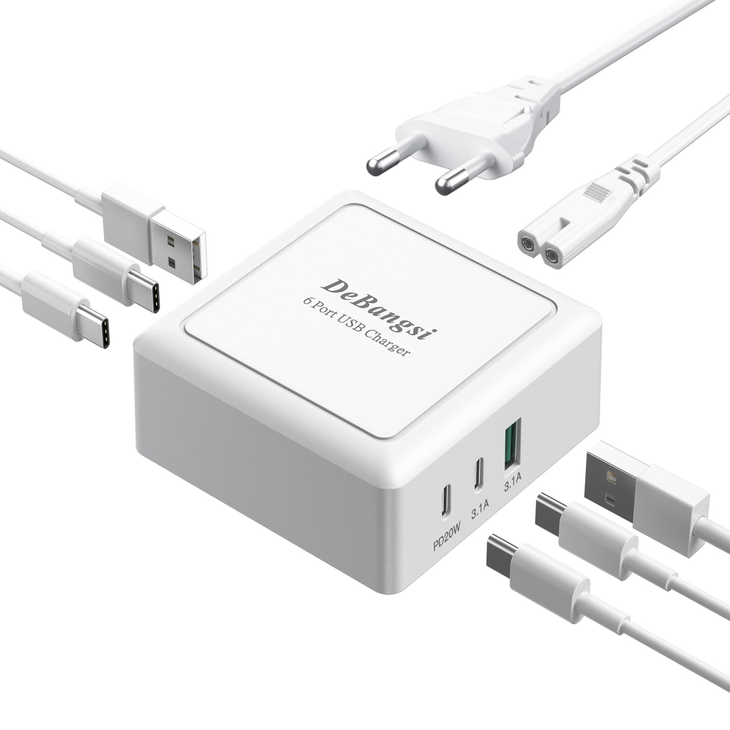 USB C Ladegerät Mehrfach, 50W 6-Port Ladegerät, Schnellladeblock Power Adapter USB C Netzteil für iPhone 16 Pro Max 15 14 13 12 11 SE 2020 XS XR 8 7 Samsung Handys
