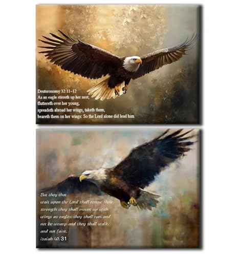 RJETZMU 2 Pcs Bible Verse Eagle Canvas Wall Art, Inspirational Christian Scripture Print, Gallery Wrapped Wall Decor for Prayer Room, Church, Office, 12x16 Inch, Ready to Hang