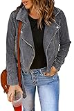 Dokotoo Motorcycle Jackets for Women Winter Fall Outfit Zip Up Collar Long Sleeve Zipper Corduroy Casual Fashion Blet Cropped Outerwear Gray XX-Large