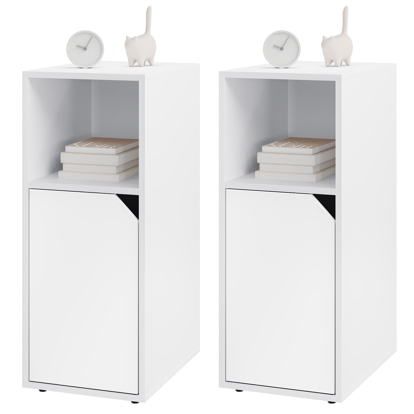 WOLTU 2er Set Nachttisch schmal, Beistelltisch mit offenem Fach und Tür, Verstellbarer Ablage, 25x62x35 cm, Nachtschrank Bett, Nachtkästchen Nachtkommode modern, für Schlafzimmer, Weiß, NTS16ws-2