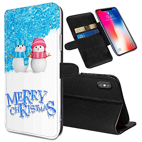 i-Tronixs® Merry Christmas Snowmen Couple Printed Design PU Leather Phone Wallet Case Skin Cover 094 Compatible With Samsung Galaxy A5 2018