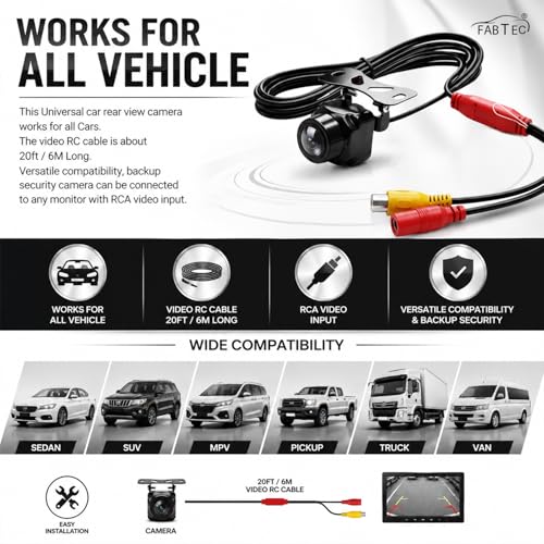 Image of FABTEC Diamond 4K / AHD 1080P Car Reverse Camera for Android Stereo | Backup Camera Runs @ AHD-1080P-25HZ Settings | Rear & Front View 170 Wide Parking Angle, Compatible for Car Android Monitors