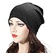 ZLYC Women Fashion Knit Slouchy Beanie Hat Thin Stretch Skull Caps (Solid Black)