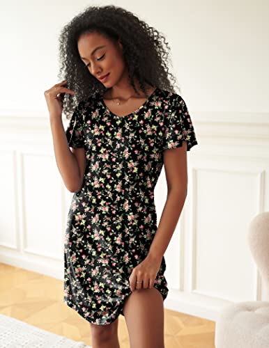 Image of Ekouaer 2 Pack Nightgowns for Women Short Sleeve Nightshirt Soft Sleepdress
