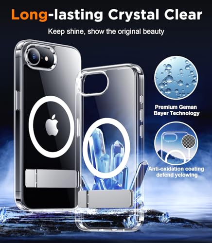 Image of Magnetic Compatible with iPhone 17e Case & iPhone 16e Case,[Built-in Invisible Kickstand][Compatible with MagSafe][Military Grade Shockproof] Slim Thin Clear Phone Case for iPhone 16e /17e 6.1 inch