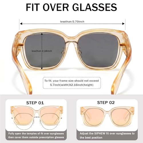Image of SIPHEW Mirrored Sunglasses Polarized Fit Over Glasses for Women - Trendy Large Square w UV400 Protection Sun Glasses