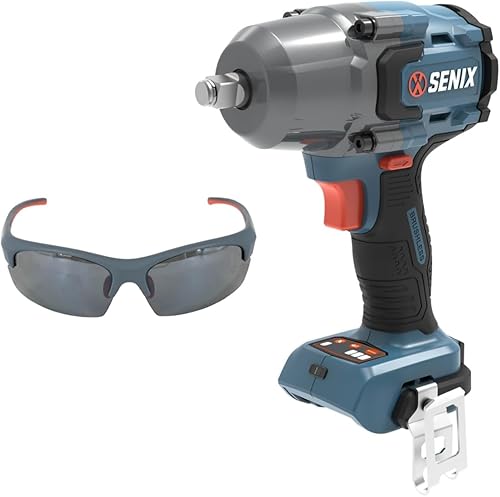 SENIX Llave de impacto inalámbrica de 20 voltios máx.* 1/2 pulgada, 550 pies-libras. Par máximo, 4000 RPM máximo, modo de 3 velocidades, motor sin