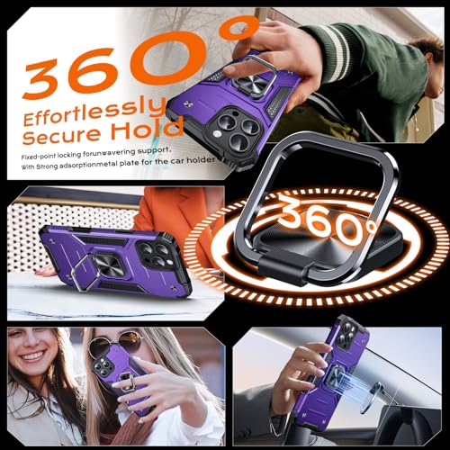 Image of Anqrp Heavy Duty Case for iPhone 16 Pro Case with Enhanced Ring Holder Grip Stand, Military Grade Shockproof Rugged Drop Protective Silicone Hard Slim iPhone 16 Pro Phone Case Cover,Purple