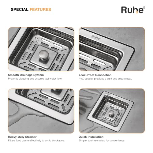 Image of Ruhe Square Sink Coupling for Kitchen Sink (4.5 Inches) | Stainless Steel Kitchen Sink Coupling Drain Outlet and Connector | Rust-Free, Corrosion-Resistant | Silver