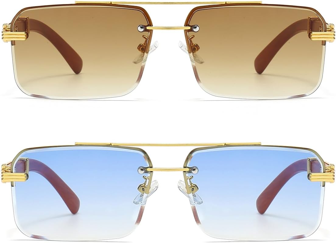 Gleyemor Mens Sunglasses Fashion Rimless Rectangle Sunglasses Square Frameless Sunglasses for Men